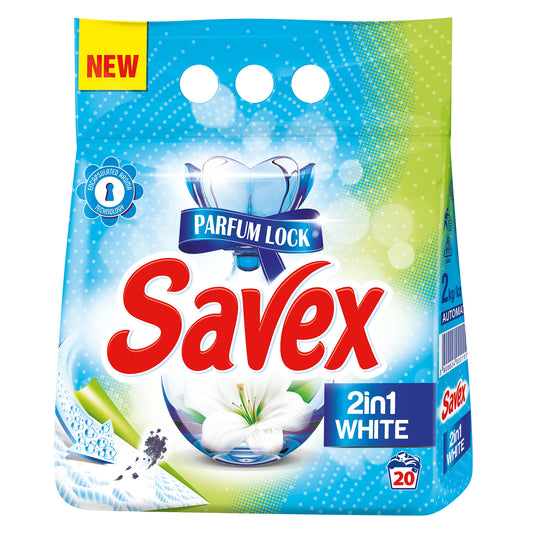 Detergent haine pulbere automat Savex 20sp 2kg 2in1 white