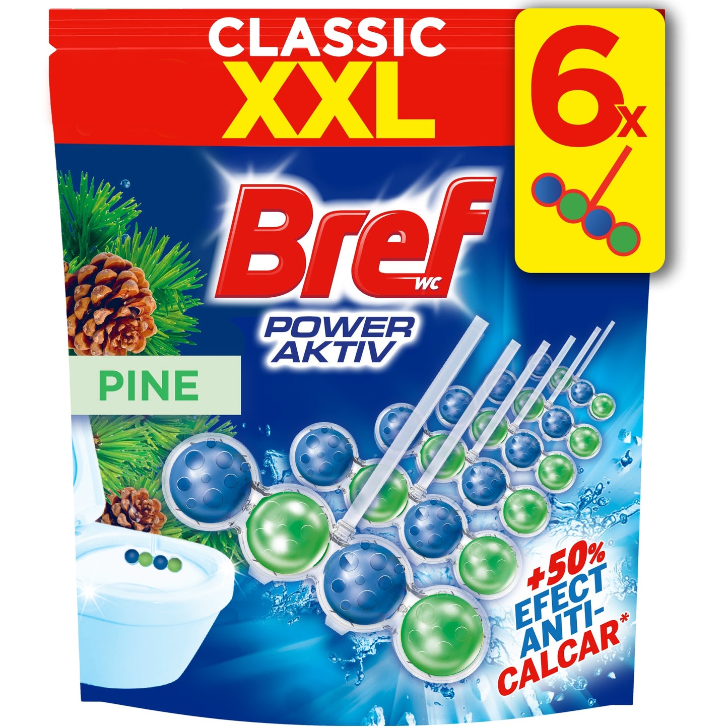 Odorizant toaleta Bref 6x50g power active pine