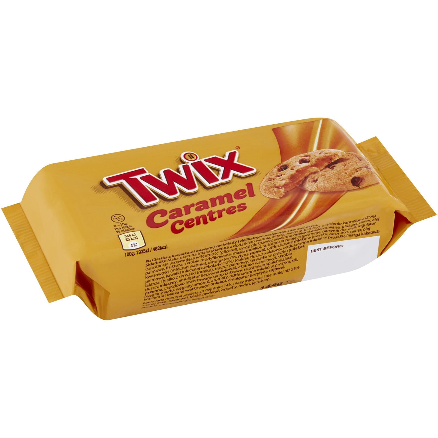 Biscuiti Twix 144g caramel centres cu bucati de ciocolata si crema de caramel